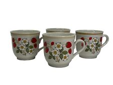 Set Of 4 Vintage 1970’s Sheffield Strawberries N’ Cream Coffee Cups Mugs picture