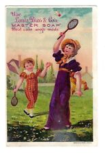 c1890 Victorian Trade Card Lautz Bros. & Co. Mother & Child Playing Tennis picture