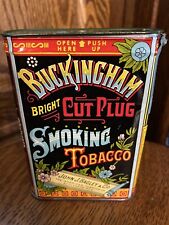 Vintage advertising Buckingham pocket tobacco tin with Bright Lithographs, Empty picture