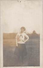 J80/ Interesting RPPC Postcard c1910 Cheerleader? Woman Sweater 258 picture