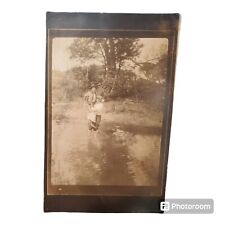 RPPC Man Woman in Creek Cane Pole 1910 Era Couple Love Antique Postcard Fishing picture