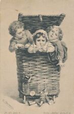 Three Children in Wicker Basket - udb (pre 1908) picture