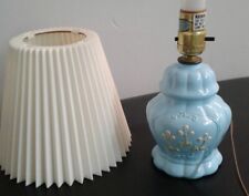 VTG  Electric Lamp Blue Glass  With white flowers & Shade picture