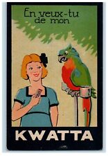 c1920's Kwatta Chocolate Bar Advertising Parrot Girl Art France Postcard picture
