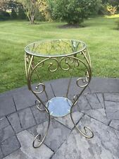 VTG 2-Tier Glass Iron Rod Gold Tone French Revival Etagere End Table Plant Stand picture