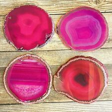 Set of 4 Pink Agate Slices Coaster Set: 3.9 - 4.3