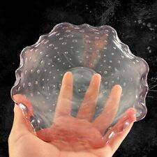 Hand Blown Art Glass Dish Bowl Ruffled Edges Purple Amethyst Glass Bullicante picture