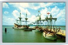 Jamestown VA-Virginia, The Three Ships, Antique, Vintage Souvenir Postcard picture