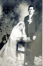 Vintage 1900's Beautiful Bride & Groom Portrait Photograph Dundee, Il picture