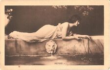 Beautiful Woman In White Dress Lying Down, Repose Postcard picture