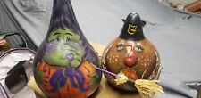 Vintage Hand Painted Gourd Art Halloween Witch 12