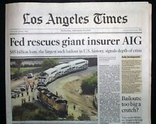 AIG American International Group Financial Crisis Fed BAILOUT 2008 Newspaper  picture
