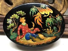 1974 Russian Lacquer Oval Box w/ Signed Artist - Folk Tale of Firebird & Ivan picture