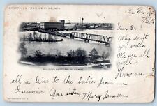 De Pere Wisconsin WI Postcard Railroad Bridge Paper Mill Greetings c1906 Vintage picture