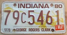 Indiana 1980 TIPPECANOE COUNTY GEORGE ROGERS CLARK License Plate NICE # 79C5461 picture