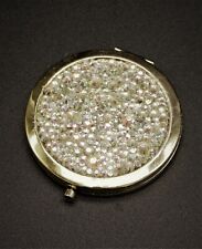 Rhinestoned brass compact. Vtg AB Rhinestones hand glued Double mirrors picture