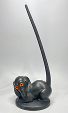 1930's Art Deco Black Ceramic Wood Dachshund Dackel Dog Ring Holder Glass Eyes picture