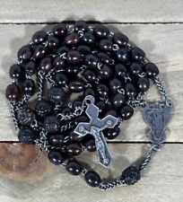 Antique Reverse Medal Rosary Late 1800s Upside Down Center Gutta Percha Beads picture