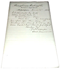 JUNE 1876 PENNSYLVANIA RAILROAD PRR  TREASURER'S DEPARTMENT LETTER picture
