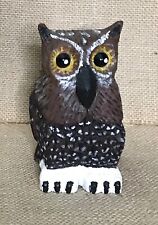 Handmade Signed Hand Painted Carved Wood Owl Bird Figurine Folk Art picture