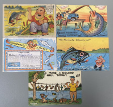 Vintage Fishing Postcard Comic Kropp Liars License Fish Dog Fisherman 1940 1950s picture