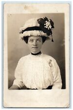 c1910's Woman Floral Bonnet Hat Studio Portrait RPPC Photo Antique Postcard picture