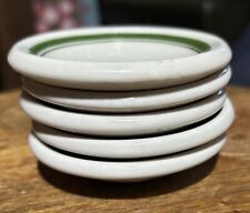5 Vintage Chunky White Butter Pats With Double Green Stripes picture