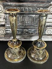 DESHLER HOTEL CANDLESTICKS  PAIR OF ANTIQUE CANDLE HOLDERS SILVER PLATE picture