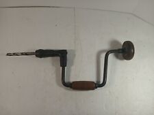 Vintage Antique Hand Crank Auger Drill Woodworking Tool Wood Handles picture