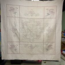 Stunning Vintage QUILT Approximately￼ 78x86￼ Embroidery medallion with birds picture