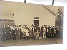 c.1900s Huge Group Of People Outside School RPPC Real Photo Postcard UNPOSTED picture