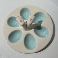 Ganz Bunny Feet Handle Deviled Egg Serving Plate 7in Easter Ceramic Tray picture