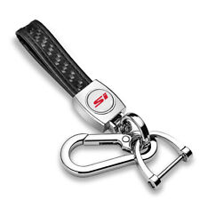 Honda Civic Si Red Logo in White Real Carbon Fiber Strap Chrome Hook Key Chain picture