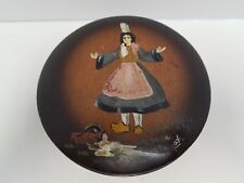 Vintage Hand Painted Wooden Trinket Box Round St. Nazaire Signed picture