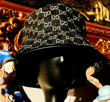 Gucci GG Supreme Full Monogram Denim Canvas Bucket Hat Black Leather Trim` picture