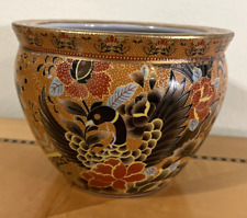 Vintage Chinese Satsuma Style Fish Bowl Planter Vase 5.5” X 6.5” picture