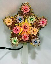 Vintage Star Christmas Tree Top Topper 11 Light Starburst Multicolor Gold Tinsel picture
