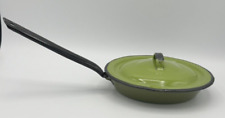 Vintage Avocado Green 15cm Metal Enamel Frying Pan with Lid Photo Movie Prop picture