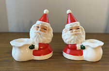 1950's Vintage Christmas Pair Japan Santa w/ Sack Ceramic Candle Holders *READ* picture