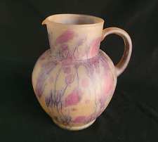 Vintage Israeli Hebron Hand Painted Frosted Drip Glaze Large Floral Pitcher picture