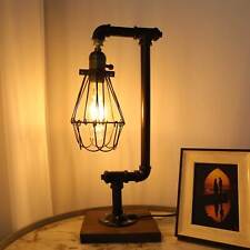 Industrial Water Pipe Desk Light Steampunk Table Lamp Vintage with Cage Shade picture