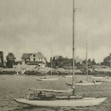 Guilford, CT Anchorage of Sachems Head Yacht Club Boats Collotype Postcard Vtg picture