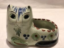 Vintage Tonala Mexican Folk Art Pottery Cat Planter Signed Numbered picture