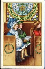 Postcard Antique Christmas Peace on Earth Cute Victorian Children in Church 1914 picture