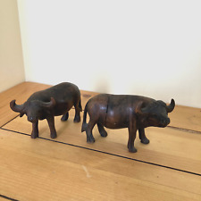 Iron Wood Water Buffalo Carved Wooden Figurines Vtg Set of 2 Ironwood picture