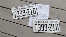 Virginia License Plates 1972 Original Error With DMV Letter T399-210 picture