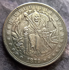 Demon Death Seated on Throne with Skulls Occult  Coin  Dollar Token picture