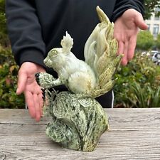 11LB 13.1'' Natural Xiuyan Jade Squirrel Quartz Sculpture Crystal Reiki Decor picture