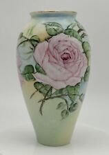 Beautiful Vintage Germany Hand-Painted Cabbage Rose Vase Signed by HA picture