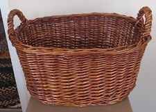 Large Vintage Woven Wicker Laundry Basket Handles Gathering Craft Fabric Storage picture